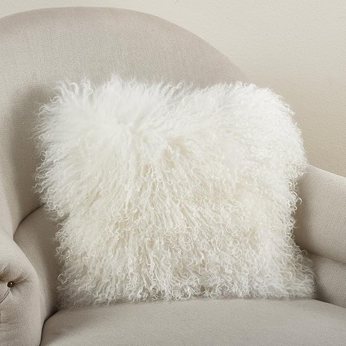 SARO LIFESTYLE Mongolian Lamb Fur Poly Filled Throw Pillow