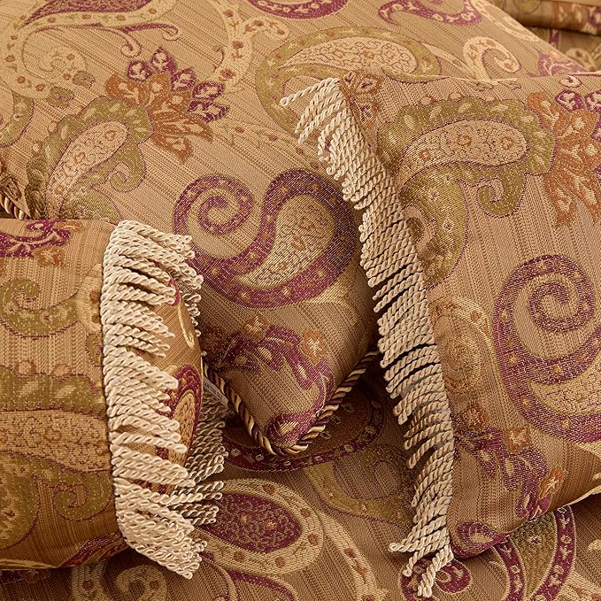 Chezmoi Collection Adelle 7-Piece Paisley Jacquard Embroidered Comforter Bedding Set, Oversized King Size