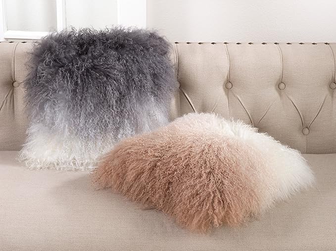 SARO LIFESTYLE Ombre Mongolian Lamb Fur Poly Filled Throw Pillow
