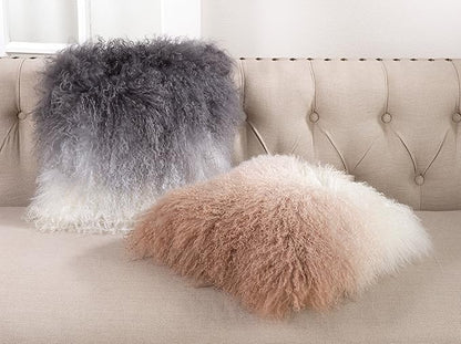 SARO LIFESTYLE Ombre Mongolian Lamb Fur Poly Filled Throw Pillow