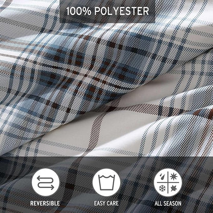 Eddie Bauer - Twin Comforter Set, Reversible Plaid Bedding with Matching Sham, Medium-Weight for Year Round Use, Dorm Essentials (Alder Blue/Grey)
