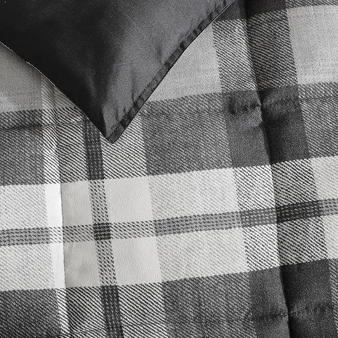 Nautica - Queen Comforter Set, Reversible Bedding with Matching Shams, Microsuede with Sherpa Reverse, Oek-Tex Certified (Crossview Plaid Charcoal)