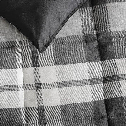 Nautica - Queen Comforter Set, Reversible Bedding with Matching Shams, Microsuede with Sherpa Reverse, Oek-Tex Certified (Crossview Plaid Charcoal)