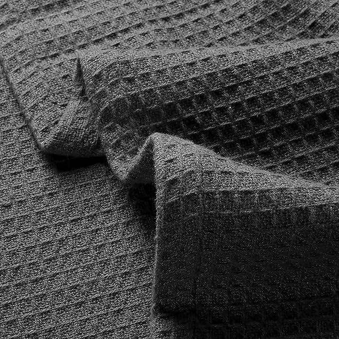 Glamburg 100% Cotton Thermal Bed Blanket, Twin Size, Soft Waffle, All Season, Charcoal