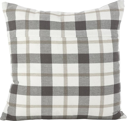SARO LIFESTYLE Classic Plaid Pattern Cotton Down Filled Throw Pillow, 20" x 20", Grey