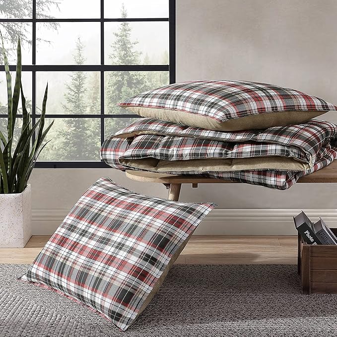 Eddie Bauer - King Comforter Set, Reversible Plaid Alt Down Bedding with Matching Shams, Home Decor for Colder Months (Astoria Red, King)