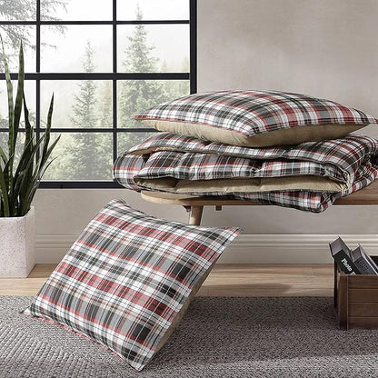 Eddie Bauer - King Comforter Set, Reversible Plaid Alt Down Bedding with Matching Shams, Home Decor for Colder Months (Astoria Red, King)