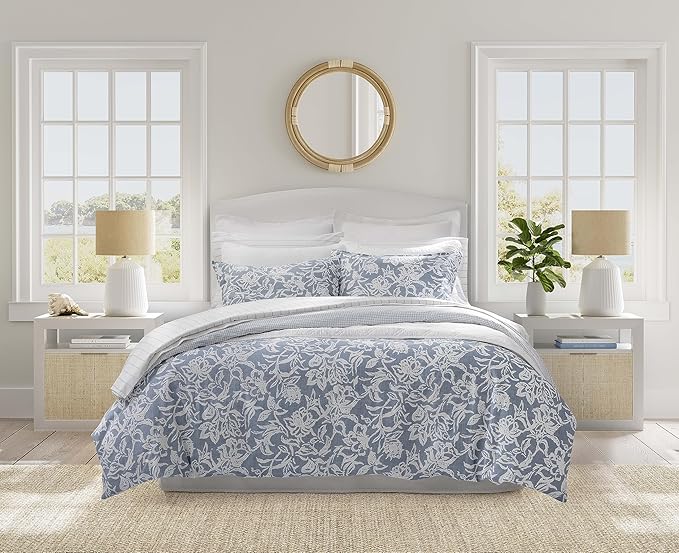 Nautica- Twin Comforter Set, Cotton Reversible Bedding Set, Dorm Room Essentials (Tortola Blue, Twin)
