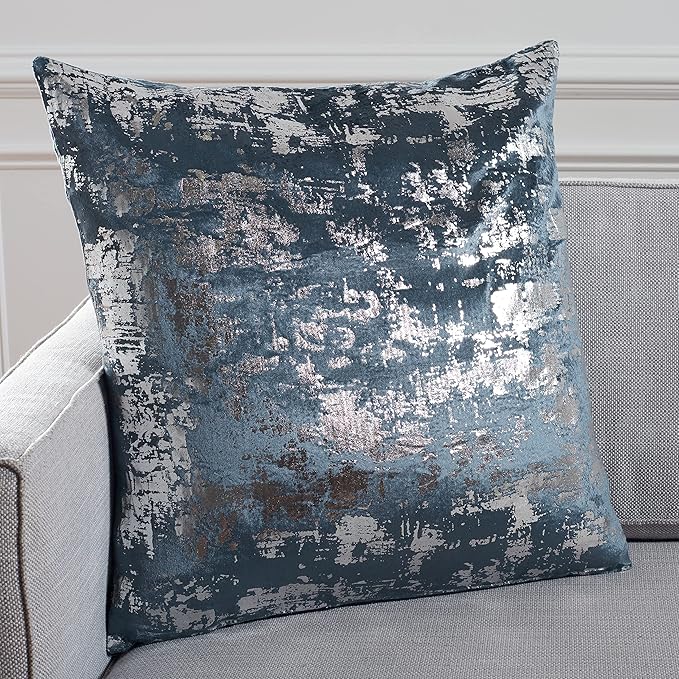 SAFAVIEH Home Collection Edmee Glam Metallic Midnight Blue/Silver 18-inch Square Pillow with Insert