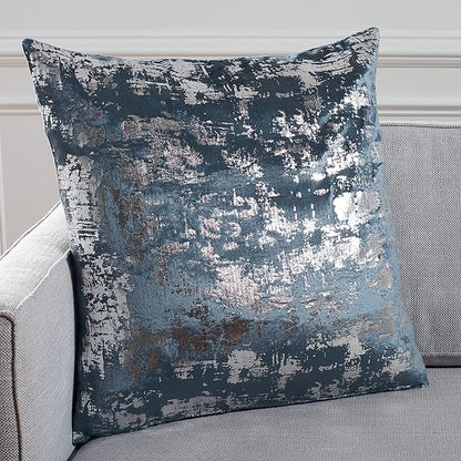 SAFAVIEH Home Collection Edmee Glam Metallic Midnight Blue/Silver 18-inch Square Pillow with Insert