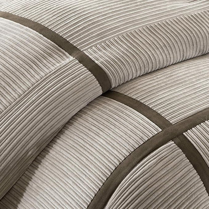 Madison Park Cozy Comforter Set Casual Blocks Design All Season, Matching Bed Skirt, Decorative Pillows, Cal King(104"x92"), Dallas Corduroy, Taupe Brown, 7 Piece