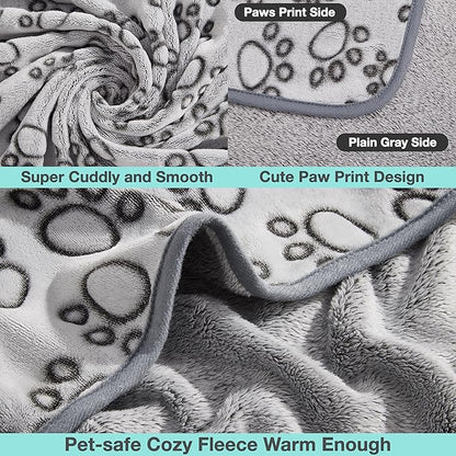Stuffed 3 Pcs Soft Dog Blankets for Small Dogs Newborn, Washable Puppy Blanket for Cat Kitten Essentials, 24 * 16 Inches, Grey Cute Paw Print