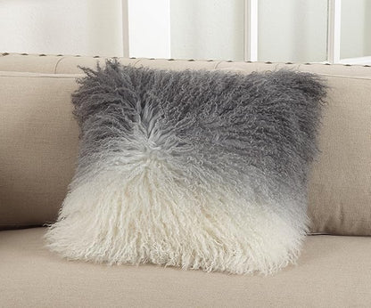 SARO LIFESTYLE Ombre Mongolian Lamb Fur Poly Filled Throw Pillow