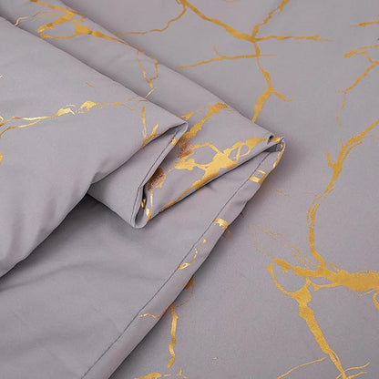 MWMWMW Gray Comforter, Grey and Gold Marble Bedding Set, 3 Pcs Luxury Comforter for Men & Women Bedroom, Queen Size with 2 Pillowcases