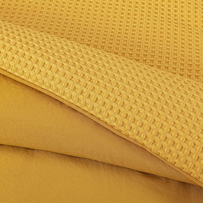 Chezmoi Collection Wilmer 3-Piece Full Comforter Set, Gold, Soft and Cozy Lightweight Waffle Weave Comforter Bedding for All Season