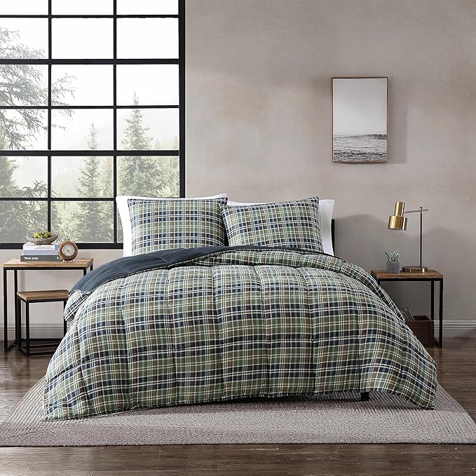 Eddie Bauer - King Comforter Set, Reversible Plaid Alt Down Bedding with Matching Shams, Cozy Home Decor for Colder Months, Oeko-Tex Certified (Rugged Navy, King)