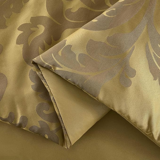 Chezmoi Collection Royale 7-Piece Jacquard Floral Comforter Set, Oversized King, Gold
