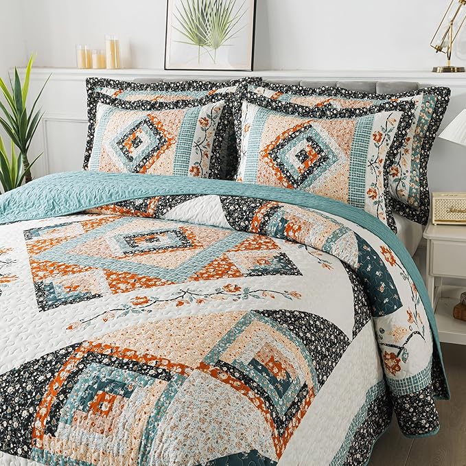 BEDIFANY Cotton California King Size Quilt Sets, Floral Lightweight King Size Bedspread (108 x 118 inch) Cotton Filling Oversized King Quilt Bedding Sets for All Seasons, 3 Pieces