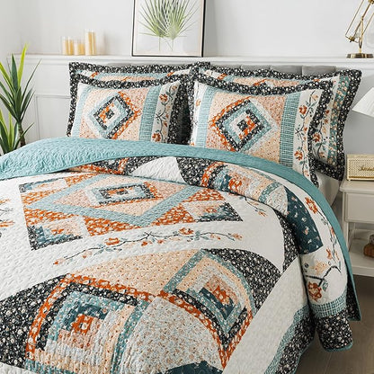 BEDIFANY Cotton California King Size Quilt Sets, Floral Lightweight King Size Bedspread (108 x 118 inch) Cotton Filling Oversized King Quilt Bedding Sets for All Seasons, 3 Pieces