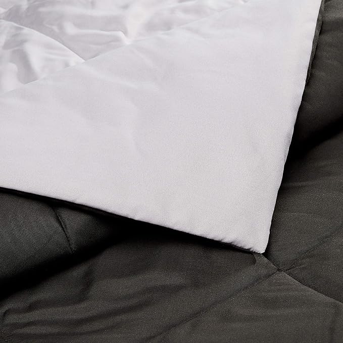 Amazon Basics Comforter Blanket, Reversible, Lightweight Microfiber, All Season, Soft Plush, Machine Washable, Twin/Twin XL, Black/Grey