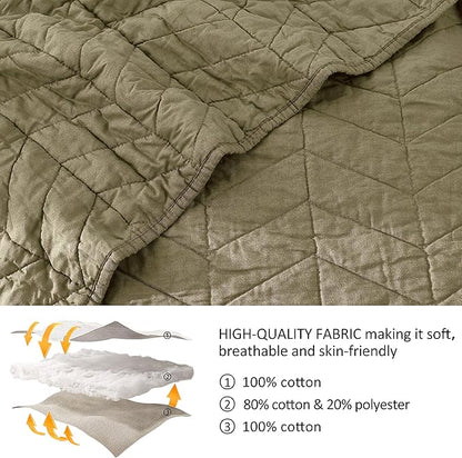 palassio Green Cotton Quilt Twin Size Bedding Sets with Pillow Shams, Olive Lightweight Soft Bedspread Coverlet, Sage Quilted Comforter Bed Cover for All Season, 2 Pieces, 68x86 inches