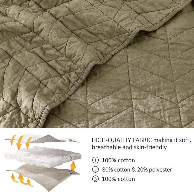 palassio Green 100% Cotton Quilt California Cal King Size Bedding Sets with Pillow Shams,Oversized Lightweight Soft Bedspread Coverlet, Cozy Bed Cover for All Season, 3 Pieces, 118x106 inches