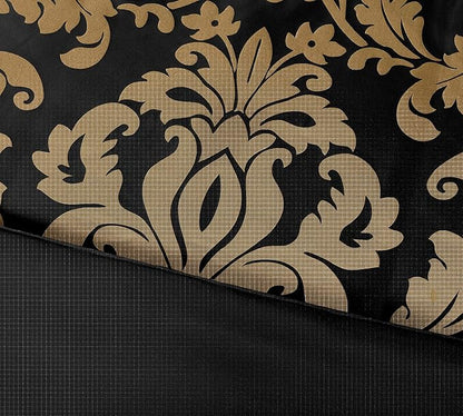 Chezmoi Collection Royale 7-Piece Jacquard Floral Comforter Set, Queen, Black/Gold
