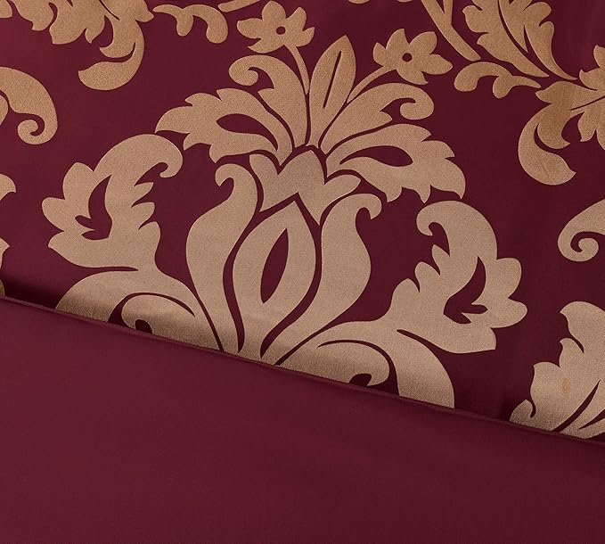 Chezmoi Collection 7-Piece Jacquard Floral Comforter Set (California King, Maroon)