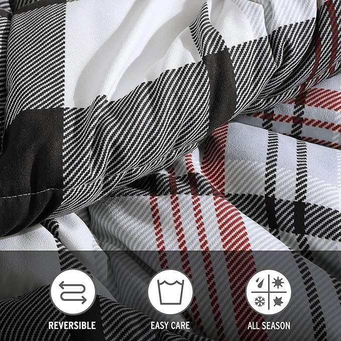 Eddie Bauer- Queen Comforter Set, Reversible Microsuede Bedding with Matching Sham(s), Casual Home Decor (Normandy Plaid Black, Queen)