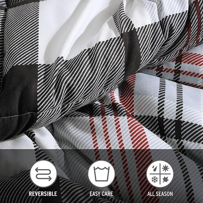 Eddie Bauer- Queen Comforter Set, Reversible Microsuede Bedding with Matching Sham(s), Casual Home Decor (Normandy Plaid Black, Queen)