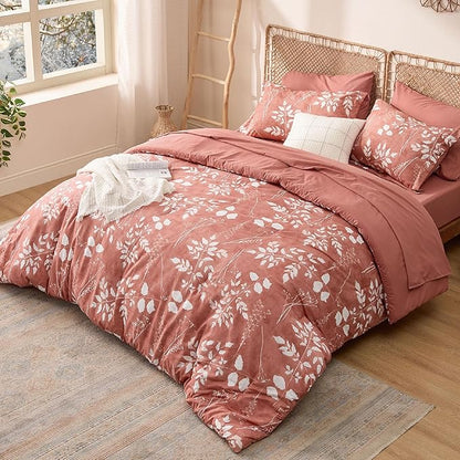 Bedsure Dusty Pink Full Comforter Set - 7 Pieces Floral Bedding Sets, Full Bed in a Bag with Reversible Botanical Flowers Comforter, Sheets, Pillowcases & Shams