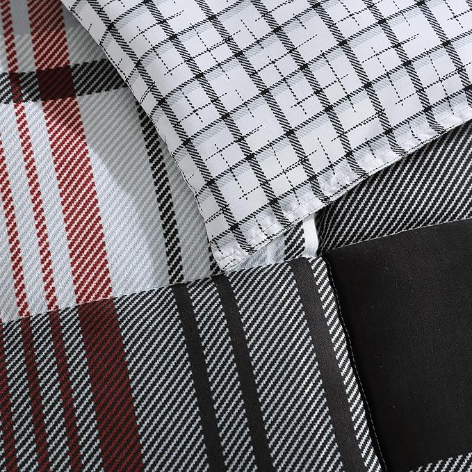 Eddie Bauer- Queen Comforter Set, Reversible Microsuede Bedding with Matching Sham(s), Casual Home Decor (Normandy Plaid Black, Queen)