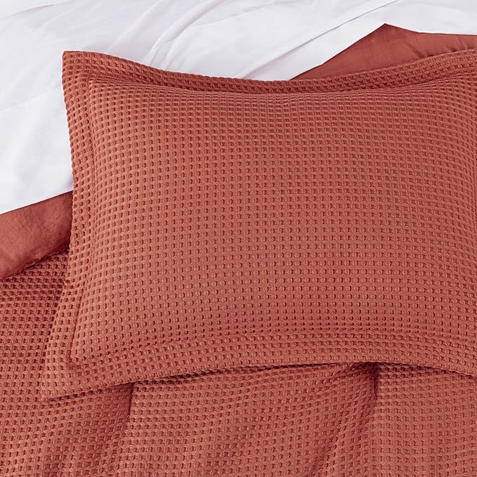 Chezmoi Collection Wilmer 3-Piece Oversized King Comforter Set, Terracotta, Soft and Cozy Lightweight Waffle Weave Comforter Bedding for All Season