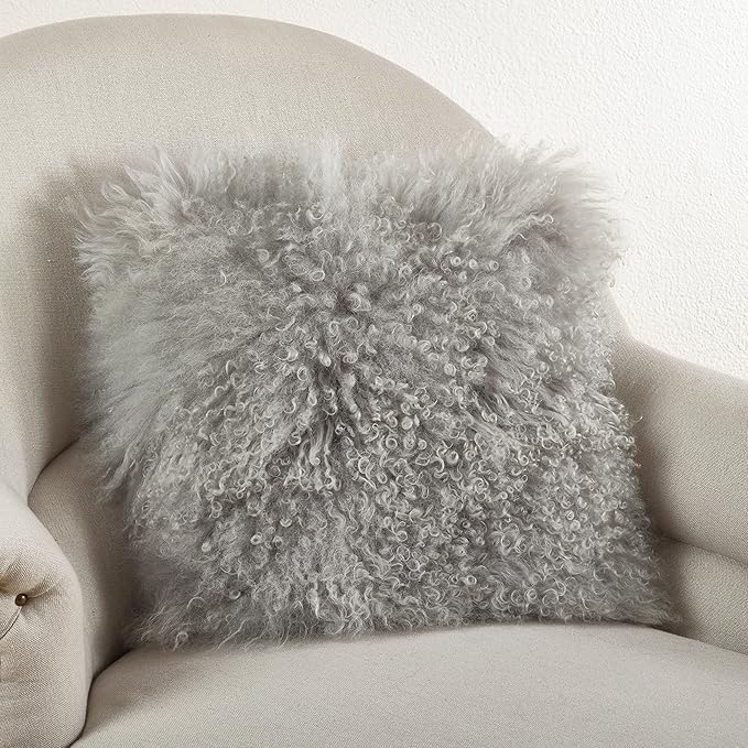 SARO LIFESTYLE Mongolian Lamb Fur Poly Filled Throw Pillow