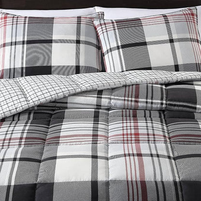 Eddie Bauer- King Comforter Set, Reversible Microsuede Bedding with Matching Sham(s), Casual Home Decor (Normandy Plaid Black, King)