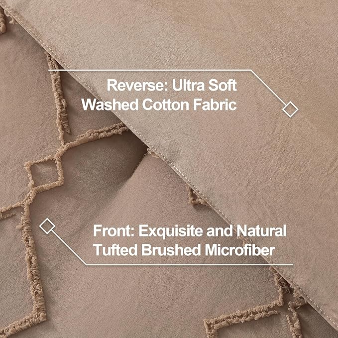 Andency Taupe Tufted Comforter Set Twin(66x90Inch), 2 Pieces(1 Boho Comforter, 1 Pillowcase) Textured Farmhouse, Soft Microfiber Down Alternative Geometric Bedding Set