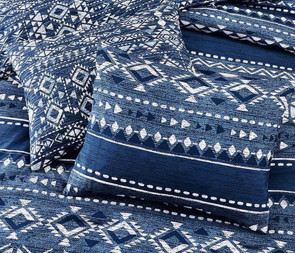 Geniospin Queen Comforter Set - 7 Pieces Comforters Queen Size, Warm Fluffy Boho Bedding Sets for All Seasons, Bed in a Bag with Flat Sheet and Fitted Sheet, Pillowcase & Sham (Blue, 90''x90'')