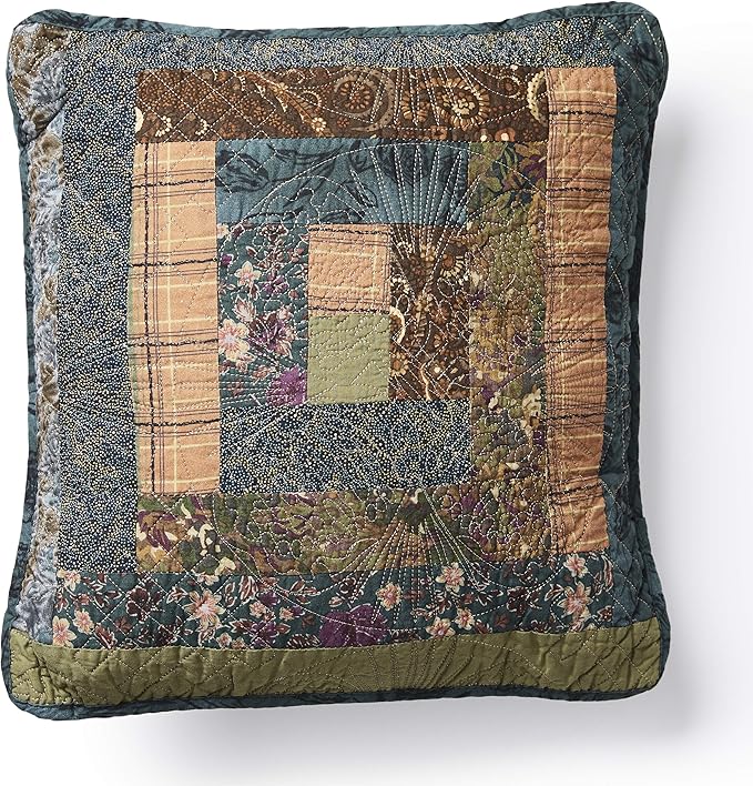 Donna Sharp Throw Pillow - Cabin Raising Pine Cone Lodge Decorative Throw Pillow with Patchwork Pattern - Square