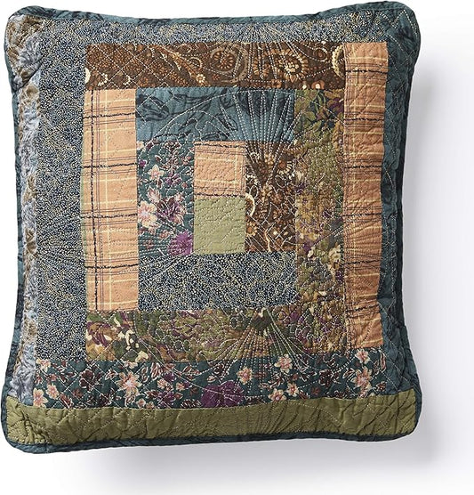 Donna Sharp Throw Pillow - Cabin Raising Pine Cone Lodge Decorative Throw Pillow with Patchwork Pattern - Square