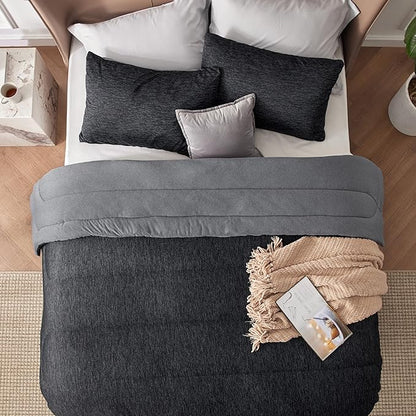 Bedsure Full Comforter Set - Cooling and Warm Bed Set, Charcoal Black Reversible Bedding for All Season, 3 Pieces, 1 Full Size Comforter (82"x88") and 2 Pillow Cases (20"x26")