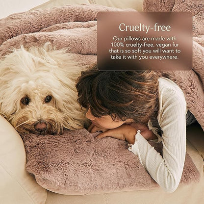 UnHide Squish Lumbar Pillow - Faux Fur Pillow - Extra Soft Throw Pillow - Rectangular Shaped, Polyester Fill - Machine Washable - Perfect for Living Room Or Bedroom - 10” x 18” - Beige Bear