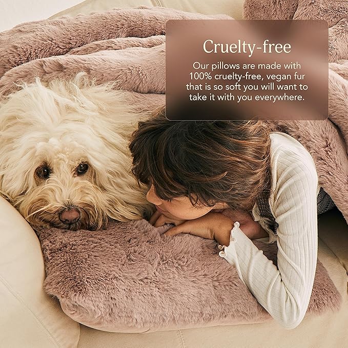 UnHide Squish Lumbar Pillow - Faux Fur Pillow - Extra Soft Throw Pillow - Rectangular Shaped, Polyester Fill - Machine Washable - Perfect for Living Room Or Bedroom - 10” x 18” - Taupe Ducky