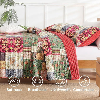 King Quilt Set for Bed - Patchwork Quilts King Size, Comforter Coverlet Bedspread Reversible 90"x104" with 2 Pillow Shams