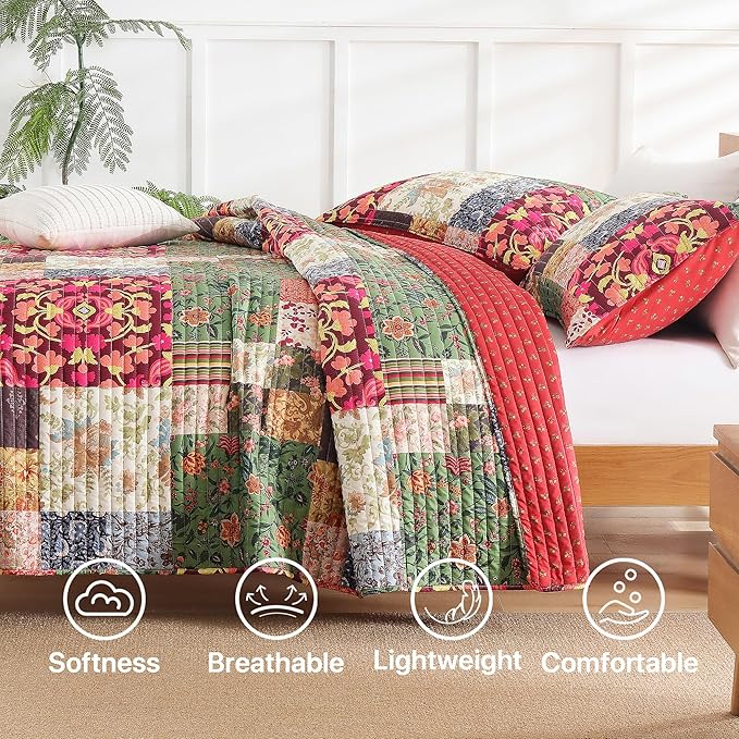 Twin Quilt Set for Bed - Patchwork Quilts Queen Size, Comforter Coverlet Bedspread Reversible 68"x90" with 1 Pillow Shams