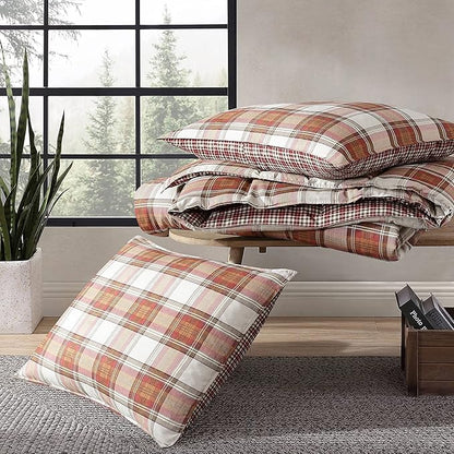 Eddie Bauer - King Comforter Set, Reversible Alt Down Bedding with Matching Shams, Breathable Home Decor for All Seasons (Edgewood Red/Beige, King)