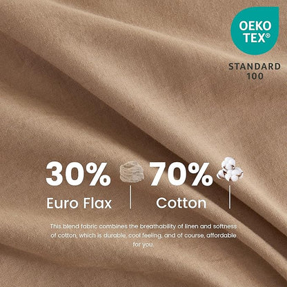 Simple&Opulence Belgian Linen Sheet Set Solid Color - 6 Pieces (1 Flat Sheet & 1 Fitted Sheet & 4 Pillowcases) 16" Deep Pocket Natural Flax Cotton Blended Soft Bedding - Clay, King Size