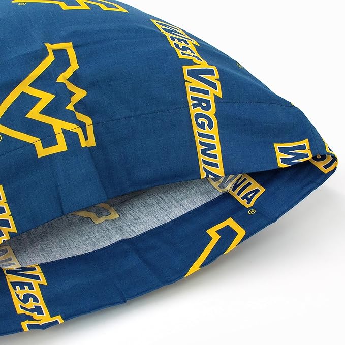College Covers Everything Comfy West Virginia Mountaineers Pillowcase Pair, King, 20" x 40", Includes 2 King Pillowcases