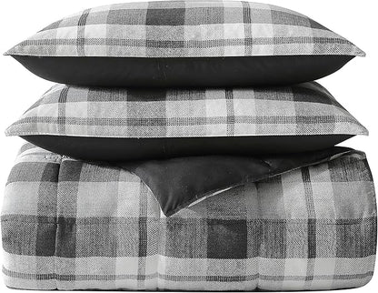 Nautica - King Comforter Set, Reversible Bedding with Matching Shams, Microsuede with Sherpa Reverse, Oek-Tex Certified (Crossview Plaid Charcoal)