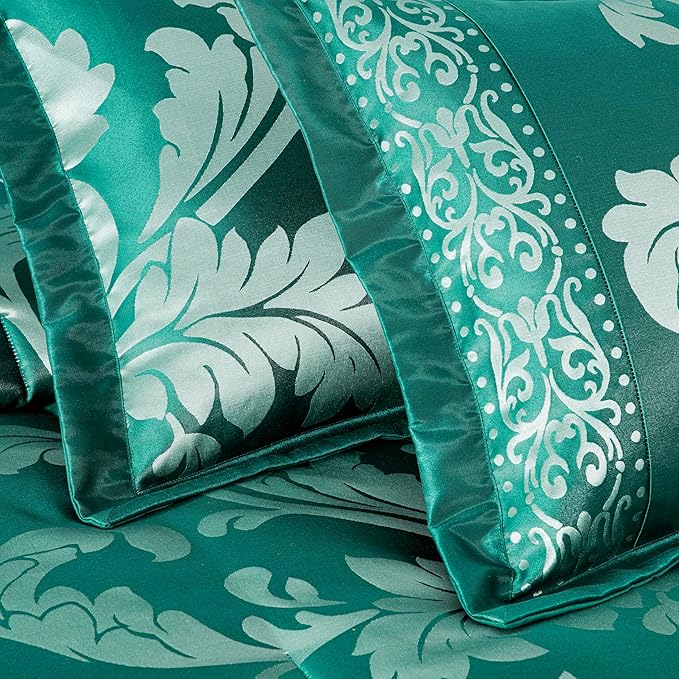 Chezmoi Collection 7-Piece Jacquard Floral Comforter Set (King, Green/Silver)