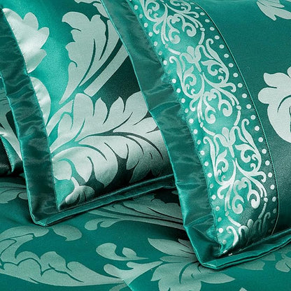 Chezmoi Collection 7-Piece Jacquard Floral Comforter Set (California King, Green/Silver)
